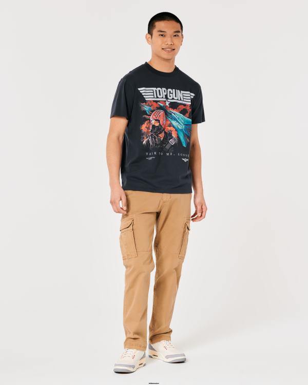 t-shirt graphique kelly mitrailleuse décontracté Hommes noir délavé-mitrailleuse kelly Hollister hauts RRRJX1044