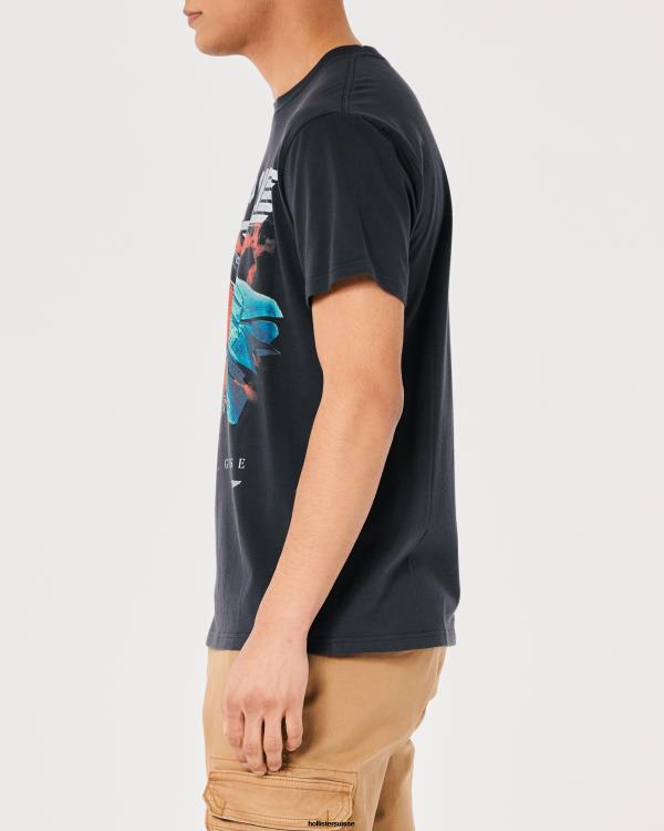 t-shirt graphique kelly mitrailleuse décontracté Hommes noir délavé-mitrailleuse kelly Hollister hauts RRRJX1044