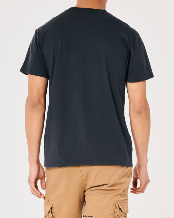 t-shirt graphique kelly mitrailleuse décontracté Hommes noir délavé-mitrailleuse kelly Hollister hauts RRRJX1044