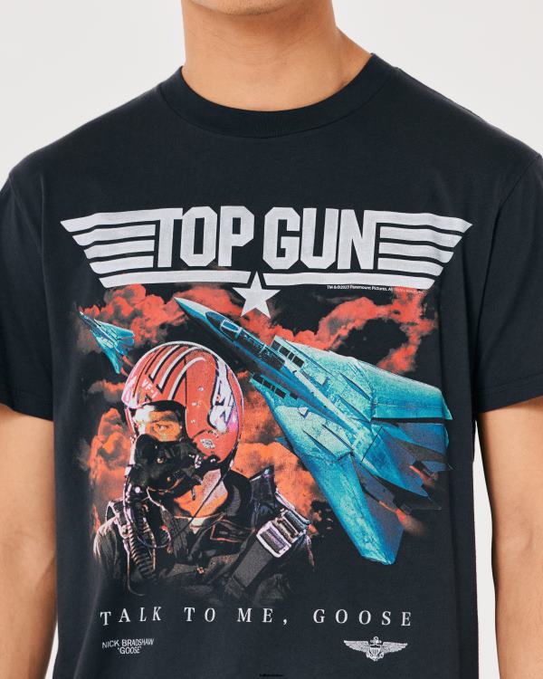 t-shirt graphique kelly mitrailleuse décontracté Hommes noir délavé-mitrailleuse kelly Hollister hauts RRRJX1044