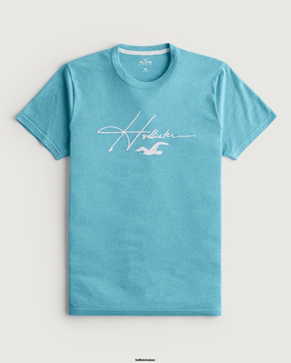 t-shirt graphique à logo Hommes bleu chiné clair Hollister hauts RRRJX982