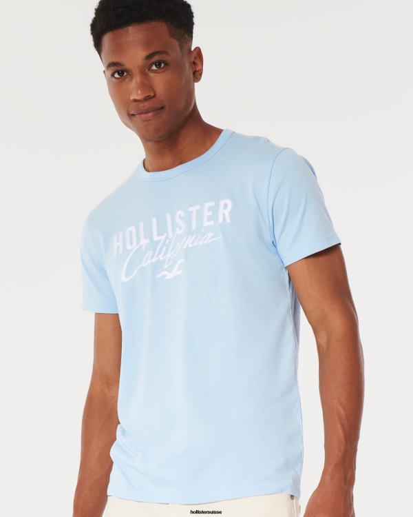 t-shirt graphique à logo Hommes bleu clair Hollister hauts RRRJX946