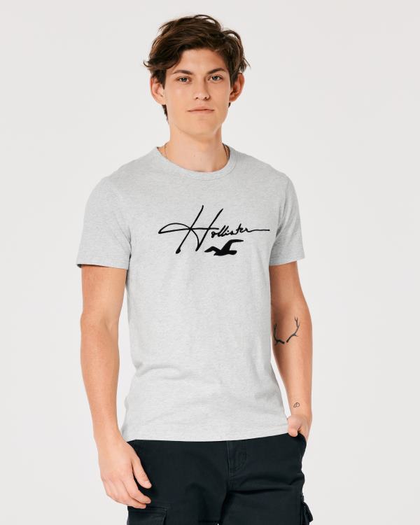 t-shirt graphique à logo Hommes gris chiné clair Hollister hauts RRRJX891