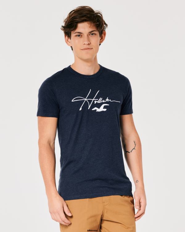 t-shirt graphique à logo Hommes marine chiné Hollister hauts RRRJX856