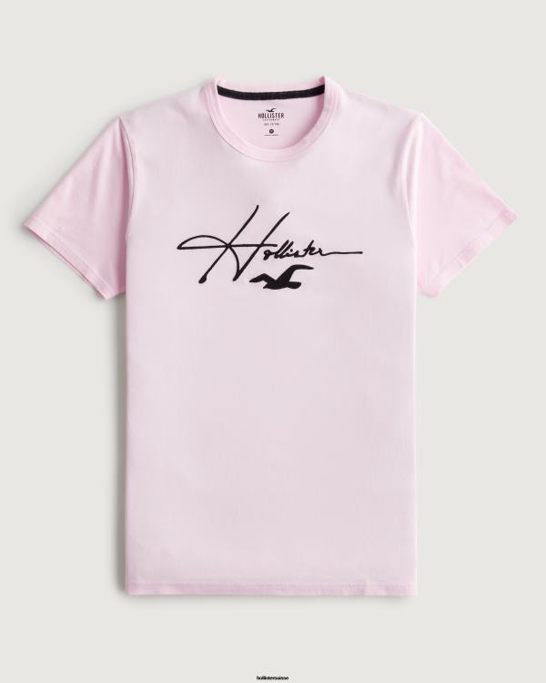 t-shirt graphique à logo Hommes rose clair Hollister hauts RRRJX1022