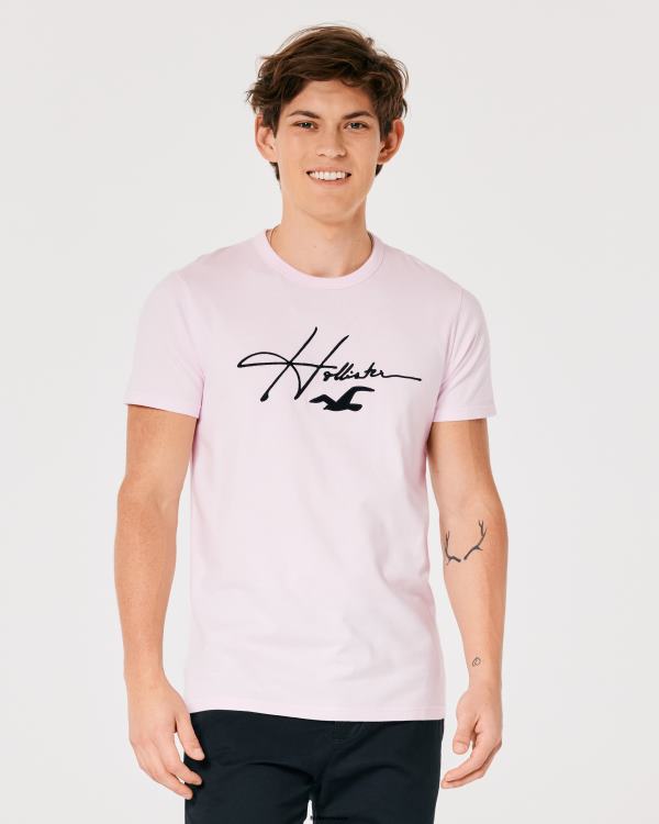 t-shirt graphique à logo Hommes rose clair Hollister hauts RRRJX1022