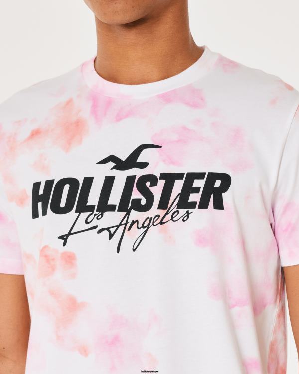 t-shirt graphique à logo Hommes tie-dye rose Hollister hauts RRRJX980