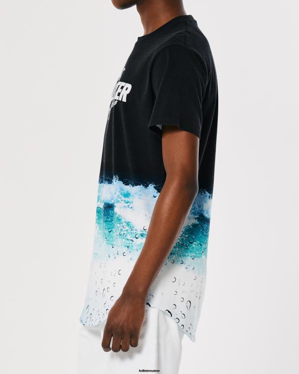 t-shirt graphique à logo effet délavé à ourlet arrondi Hommes impression noire Hollister hauts RRRJX844
