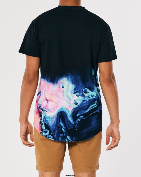 t-shirt graphique à logo effet délavé à ourlet arrondi Hommes noir avec imprimé rose Hollister hauts RRRJX828