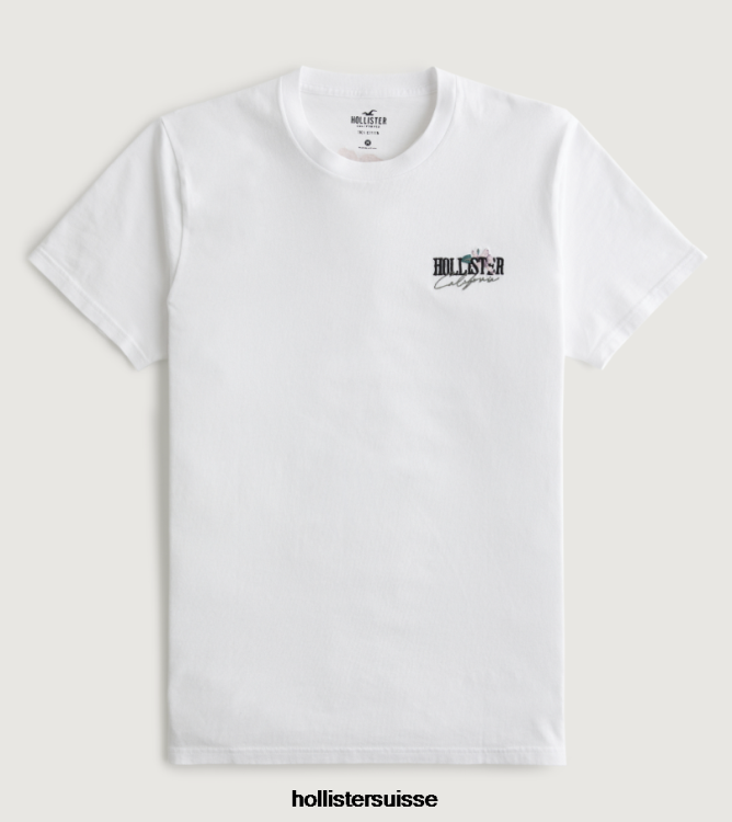 t-shirt graphique à logo floral décontracté Hommes blanc Hollister hauts RRRJX1012