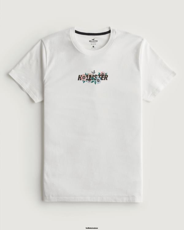 t-shirt graphique à logo floral décontracté Hommes blanc Hollister hauts RRRJX972