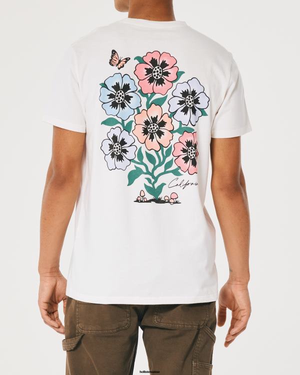 t-shirt graphique à logo floral décontracté Hommes blanc Hollister hauts RRRJX972