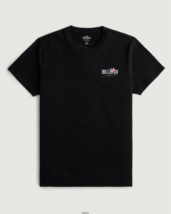 t-shirt graphique à logo floral décontracté Hommes noir Hollister hauts RRRJX875