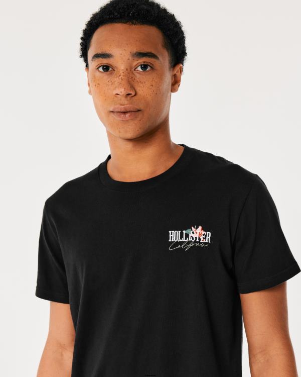 t-shirt graphique à logo floral décontracté Hommes noir Hollister hauts RRRJX875