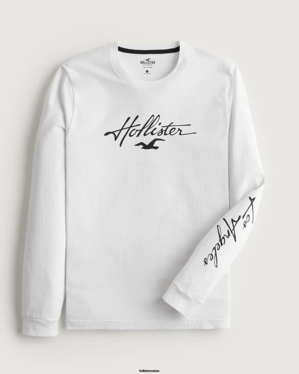 t-shirt graphique à manches longues Hommes blanc Hollister hauts RRRJX915