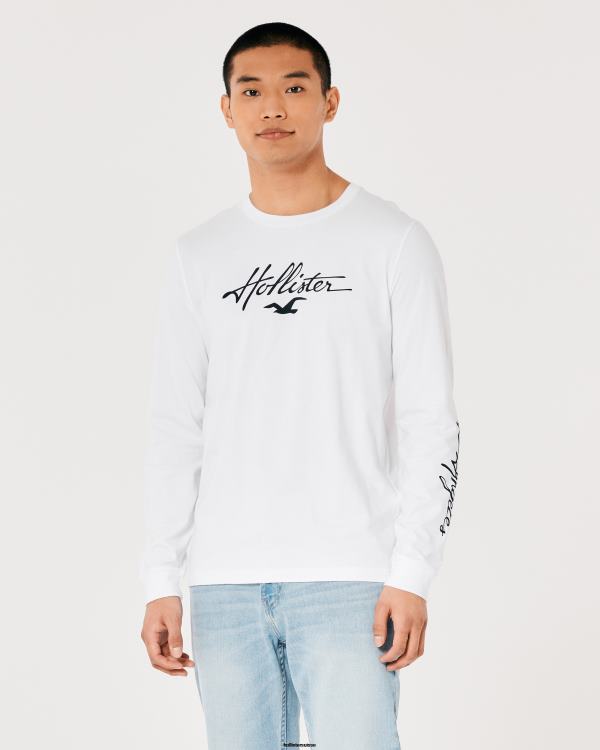 t-shirt graphique à manches longues Hommes blanc Hollister hauts RRRJX915