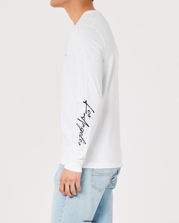t-shirt graphique à manches longues Hommes blanc Hollister hauts RRRJX915