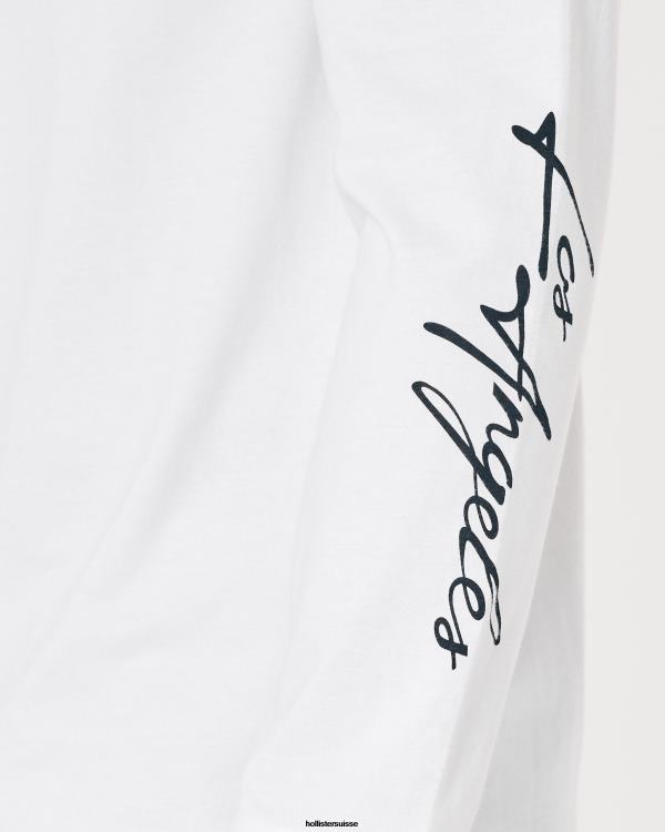 t-shirt graphique à manches longues Hommes blanc Hollister hauts RRRJX915