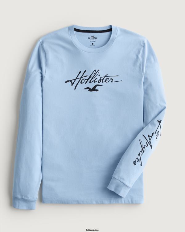 t-shirt graphique à manches longues Hommes bleu clair Hollister hauts RRRJX826