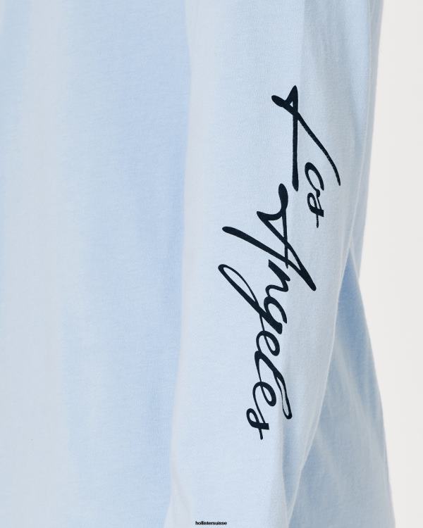 t-shirt graphique à manches longues Hommes bleu clair Hollister hauts RRRJX826