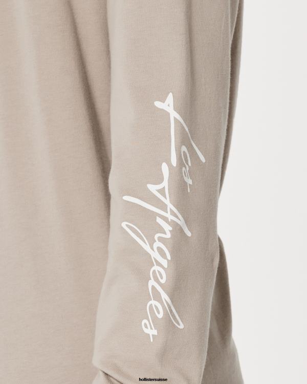 t-shirt graphique à manches longues Hommes brun clair Hollister hauts RRRJX848