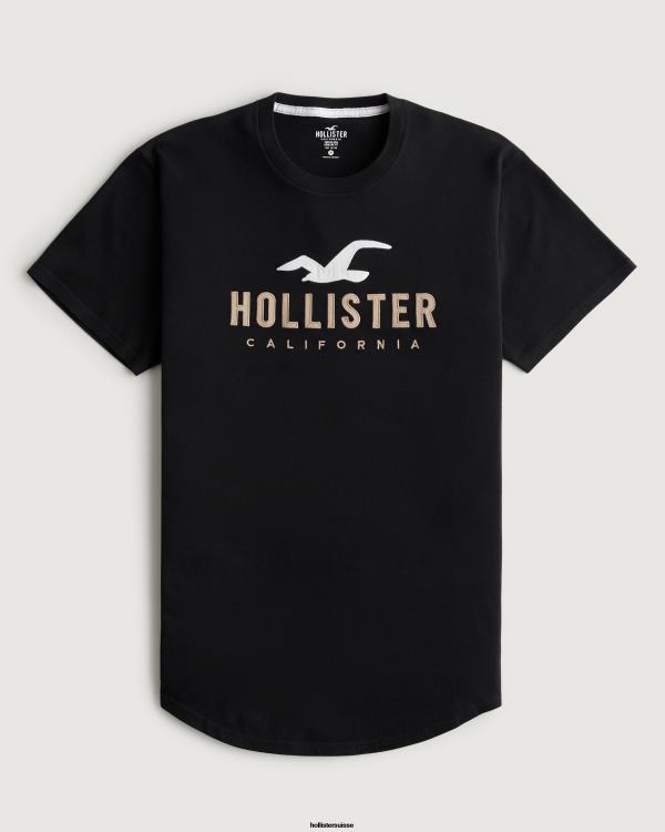 t-shirt graphique à ourlet arrondi Hommes noir Hollister hauts RRRJX862