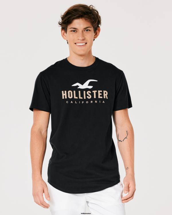 t-shirt graphique à ourlet arrondi Hommes noir Hollister hauts RRRJX862