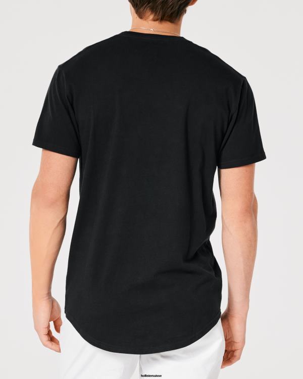 t-shirt graphique à ourlet arrondi Hommes noir Hollister hauts RRRJX862