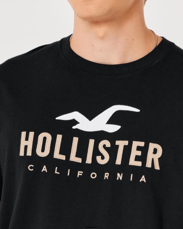 t-shirt graphique à ourlet arrondi Hommes noir Hollister hauts RRRJX862