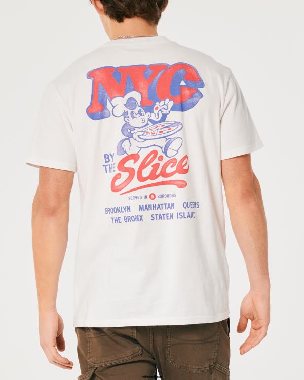 t-shirt graphique pizza nyc Hommes blanc Hollister hauts RRRJX846