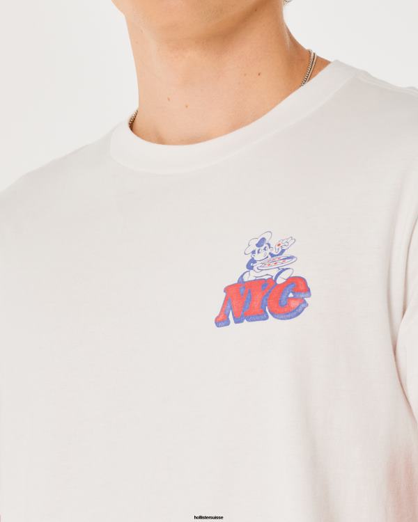 t-shirt graphique pizza nyc Hommes blanc Hollister hauts RRRJX846
