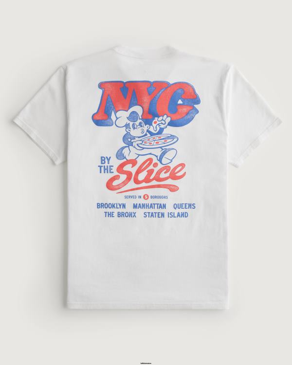 t-shirt graphique pizza nyc Hommes blanc Hollister hauts RRRJX846