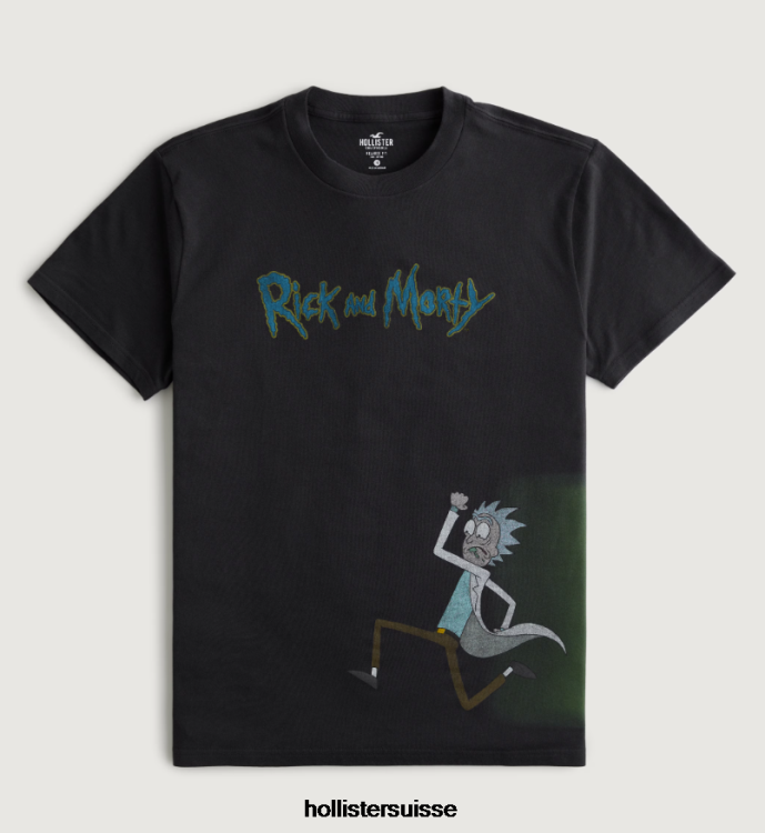t-shirt graphique rick & morty décontracté Hommes noir-rm Hollister hauts RRRJX1000