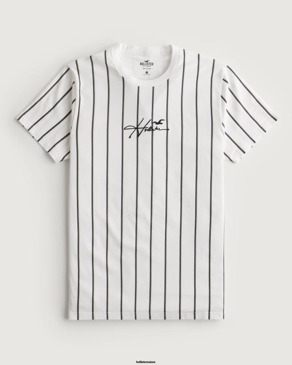 t-shirt à logo en coton rayé Hommes bande blanche Hollister hauts RRRJX943
