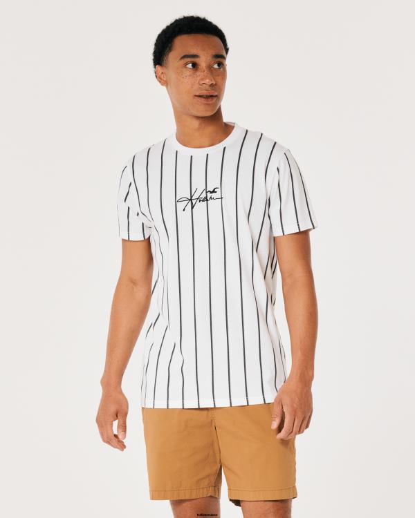 t-shirt à logo en coton rayé Hommes bande blanche Hollister hauts RRRJX943