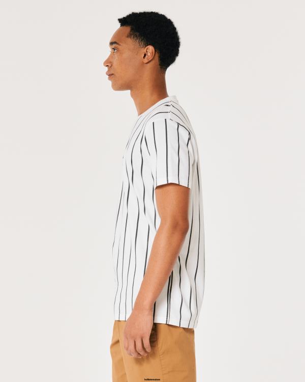 t-shirt à logo en coton rayé Hommes bande blanche Hollister hauts RRRJX943