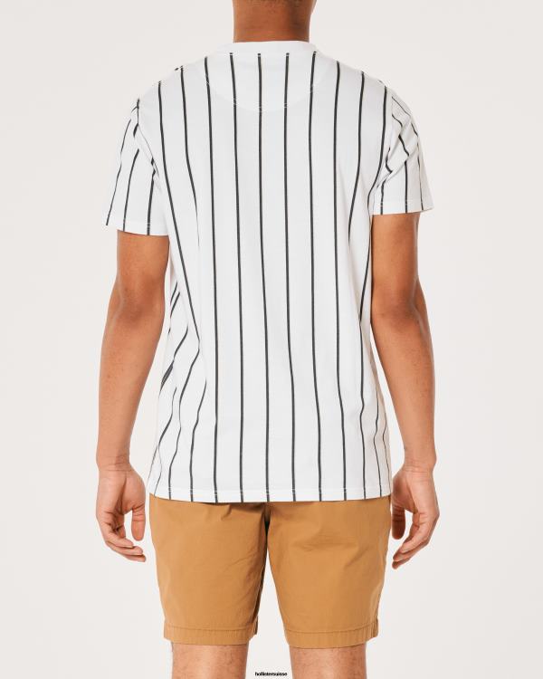 t-shirt à logo en coton rayé Hommes bande blanche Hollister hauts RRRJX943