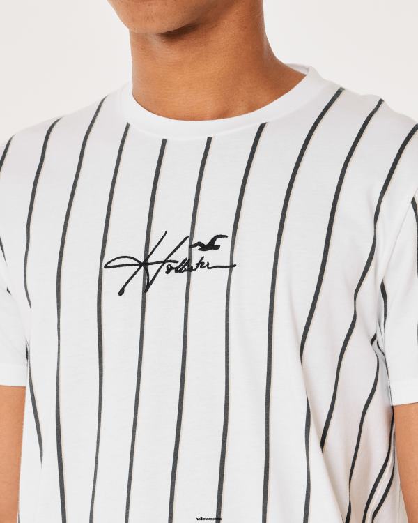 t-shirt à logo en coton rayé Hommes bande blanche Hollister hauts RRRJX943