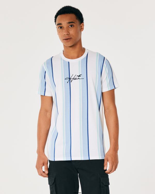t-shirt à logo en coton rayé Hommes bande bleu clair Hollister hauts RRRJX1041