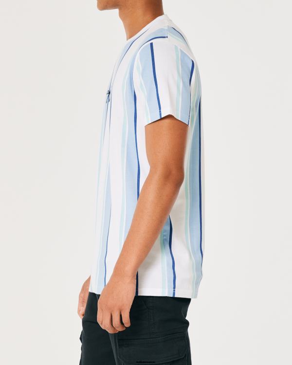 t-shirt à logo en coton rayé Hommes bande bleu clair Hollister hauts RRRJX1041