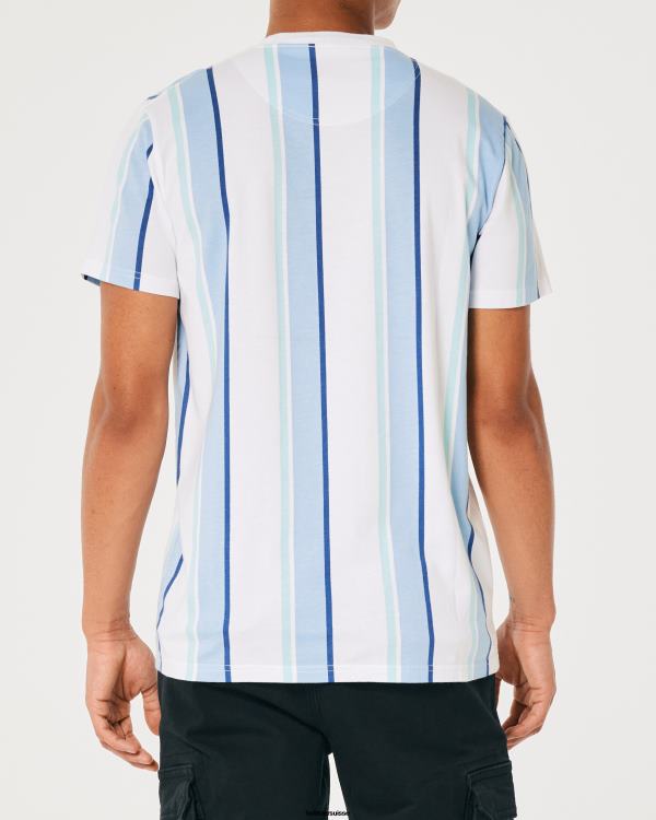 t-shirt à logo en coton rayé Hommes bande bleu clair Hollister hauts RRRJX1041
