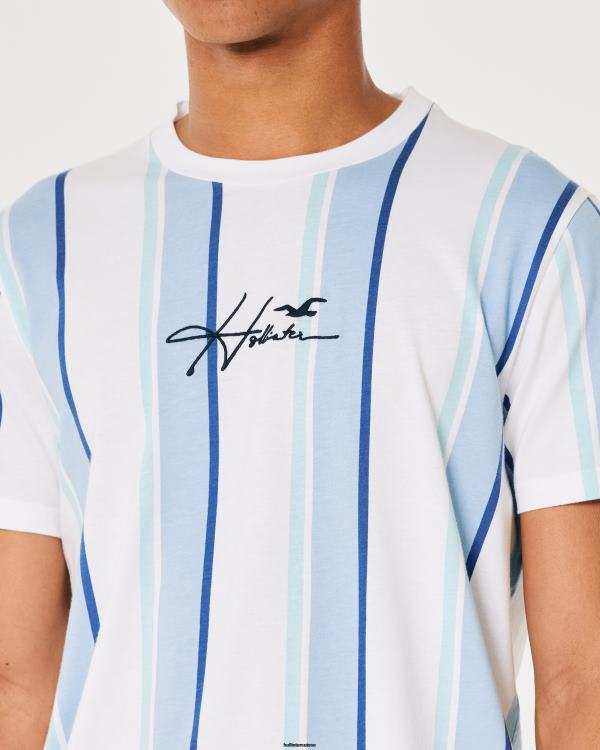 t-shirt à logo en coton rayé Hommes bande bleu clair Hollister hauts RRRJX1041