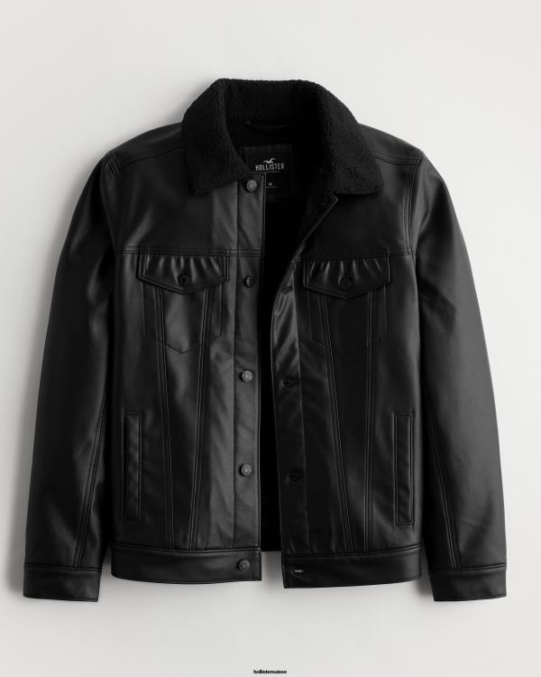 veste trucker en cuir synthétique doublée de sherpa Hommes doublé de sherpa noir Hollister hauts RRRJX1060