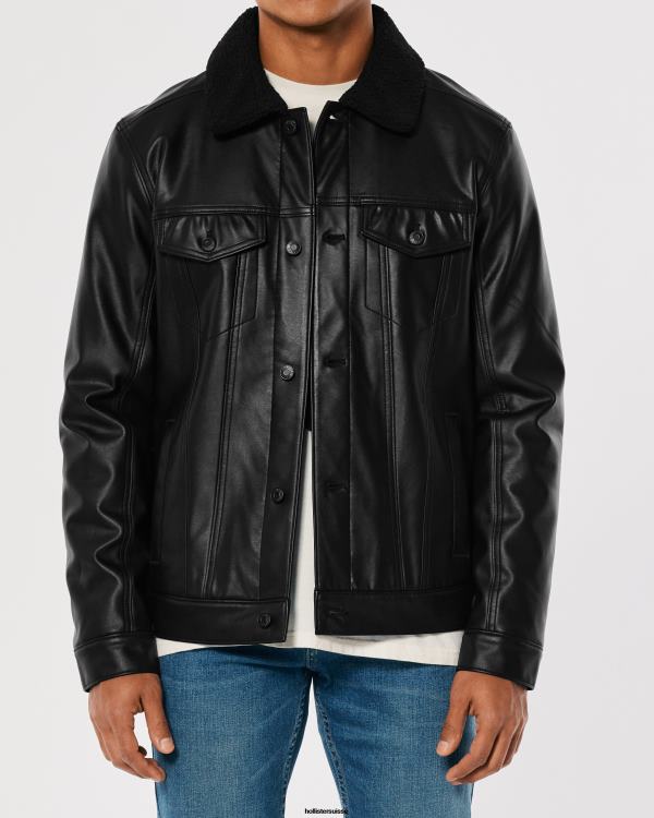 veste trucker en cuir synthétique doublée de sherpa Hommes doublé de sherpa noir Hollister hauts RRRJX1060