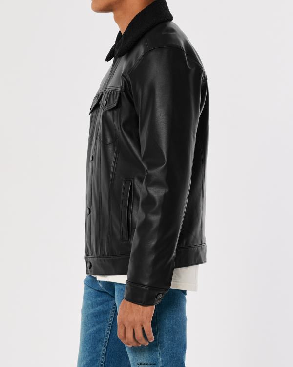veste trucker en cuir synthétique doublée de sherpa Hommes doublé de sherpa noir Hollister hauts RRRJX1060