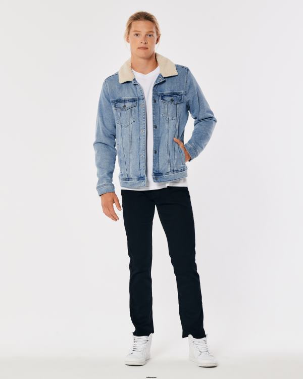 veste trucker en denim doublée de sherpa Hommes lavage léger Hollister hauts RRRJX909