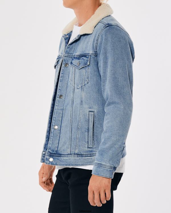 veste trucker en denim doublée de sherpa Hommes lavage léger Hollister hauts RRRJX909