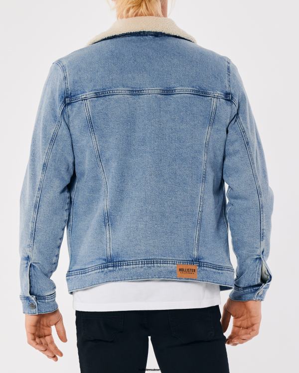 veste trucker en denim doublée de sherpa Hommes lavage léger Hollister hauts RRRJX909