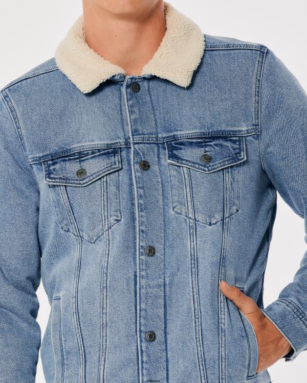 veste trucker en denim doublée de sherpa Hommes lavage léger Hollister hauts RRRJX909