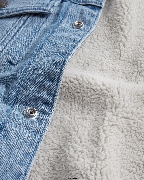 veste trucker en denim doublée de sherpa Hommes lavage léger Hollister hauts RRRJX909